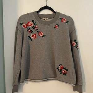 Madewell Gray Sweatshirt with Red Floral Embroidery